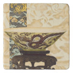 Asian Tapestry with Bowl and Dragon Design Trivet