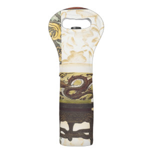 Asian Tapestry with Bowl and Dragon Design Wine Bag