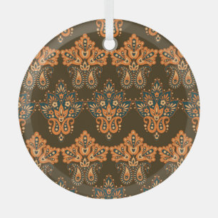 Asian Textile Paisley: Floral Vintage Illustration Glass Ornament
