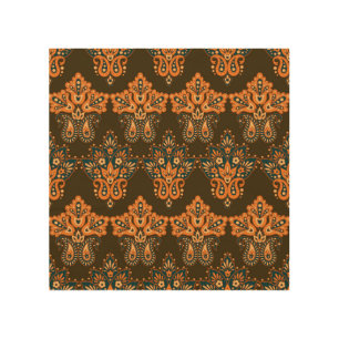 Asian Textile Paisley: Floral Vintage Illustration Wood Wall Art