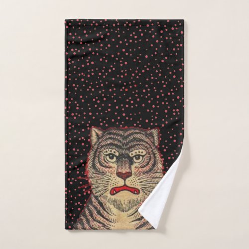 Asian Tiger Face Black Stripes Red Dots on Black Hand Towel