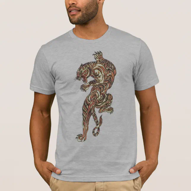 Asian Tiger Tattoo gray semi fitted mens tshirt | Zazzle