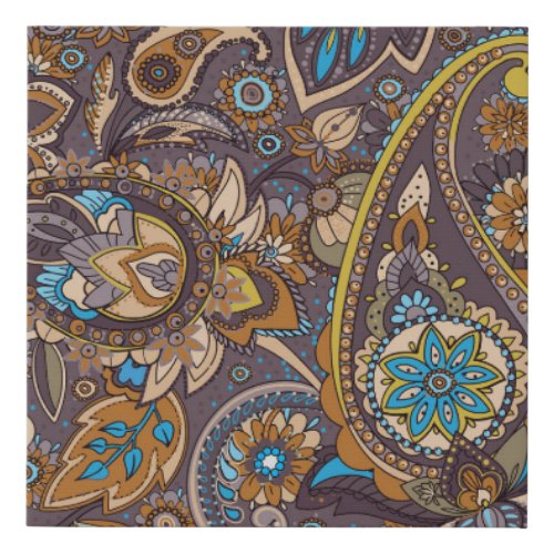 Asian Traditional Paisley Seamless Pattern Faux Canvas Print