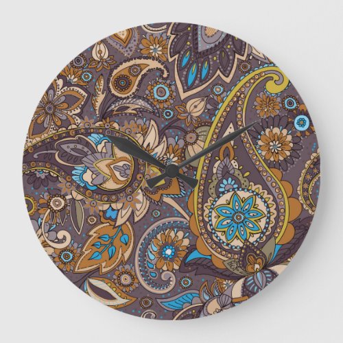 Asian Traditional Paisley Seamless Pattern Large Clock