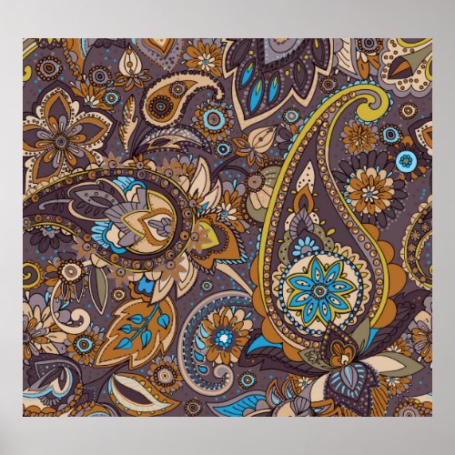Asian Traditional Paisley Seamless Pattern Poster