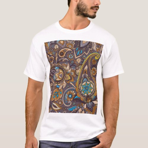 Asian Traditional Paisley Seamless Pattern T_Shirt