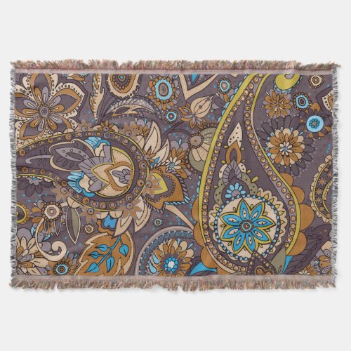 Asian Traditional Paisley Seamless Pattern Throw Blanket