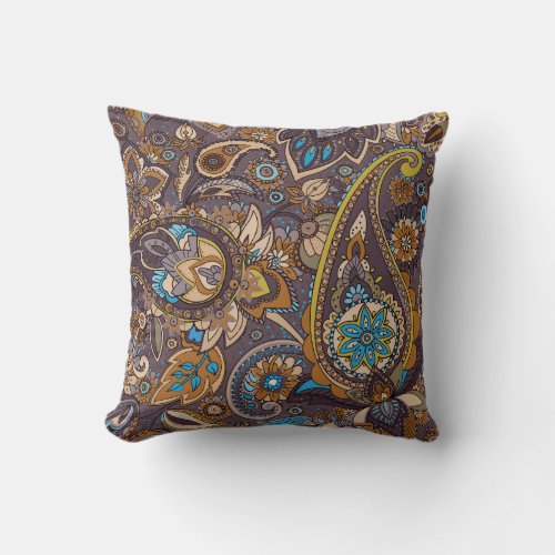 Asian Traditional Paisley Seamless Pattern Throw Pillow