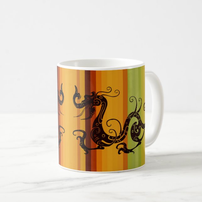 Asian Tribal Dragon Silhouette Art Coffee Mug (Front Right)