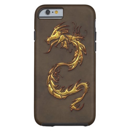 Asian Tribal Gold Dragon  Faux_Leather Tough iPhone 6 Case