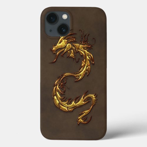 Asian Tribal Gold Dragon  Faux_Leather iPhone 13 Case