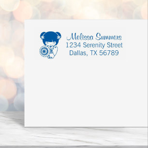 Asian Umbrella Girl in Kimono Address Self-inking Stamp