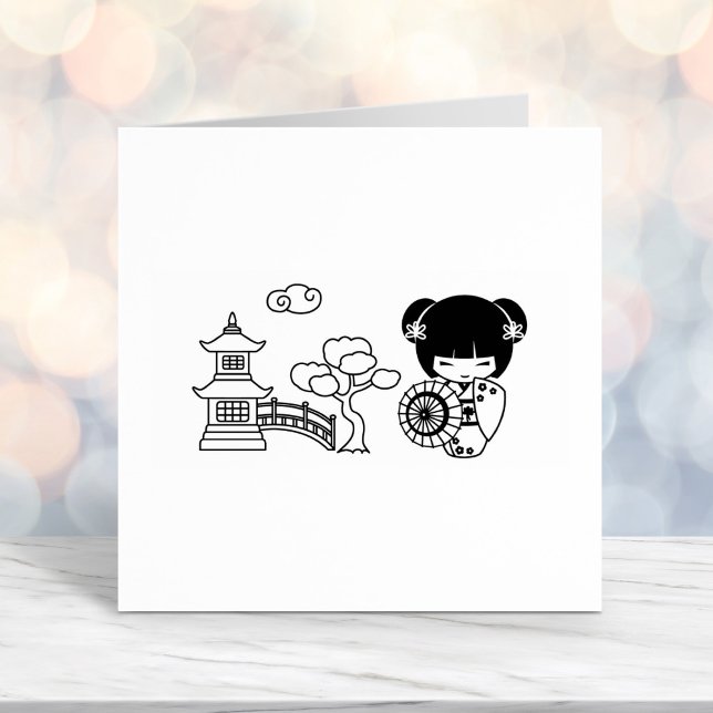 Asian Umbrella Girl in Kimono Scrapbook Self-inking Stamp (Creator Uploaded)