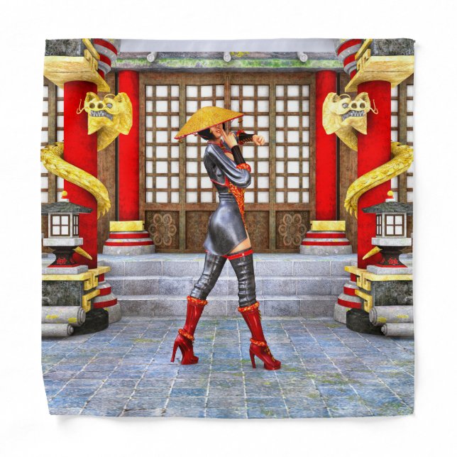 Asian Warrior Maiden Fantasy Samurai Artwork Bandana (Front)
