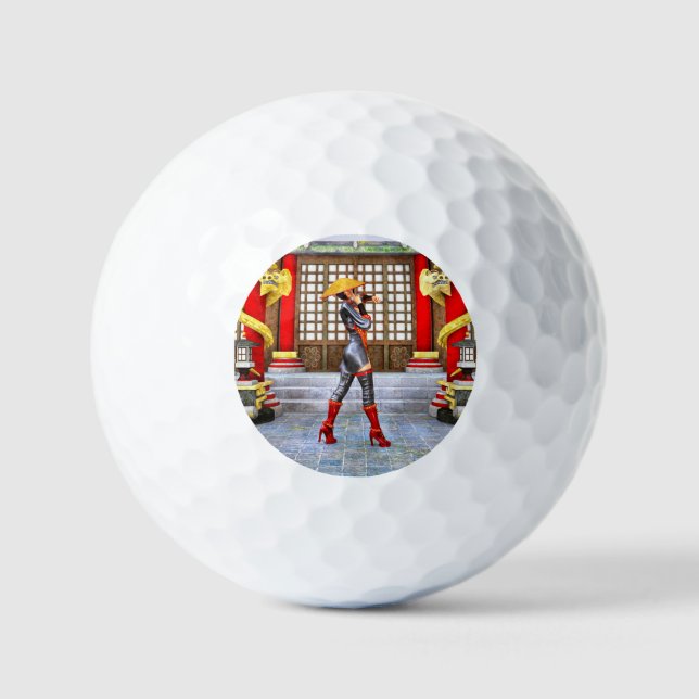 Asian Warrior Maiden Fantasy Samurai Artwork Golf Balls (Front)
