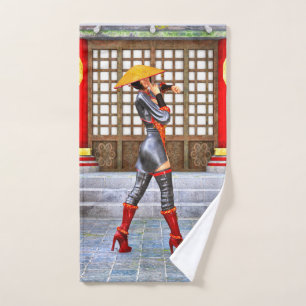Asian Warrior Maiden Fantasy Samurai Artwork Hand Towel