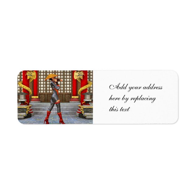 Asian Warrior Maiden Fantasy Samurai Artwork Label (Front)