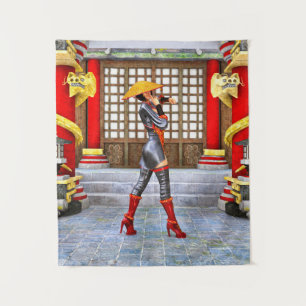 Asian Warrior Maiden Fantasy Samurai Artwork Tapestry