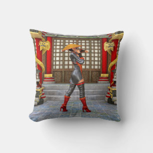 Asian Warrior Maiden Fantasy Samurai Artwork Throw Pillow