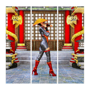 Asian Warrior Maiden Fantasy Samurai Artwork Triptych