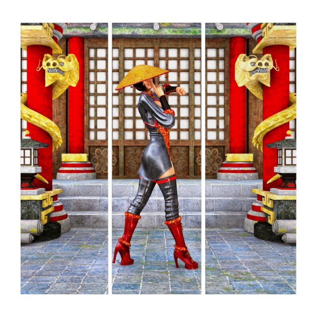 Asian Warrior Maiden Fantasy Samurai Artwork Triptych (Front)
