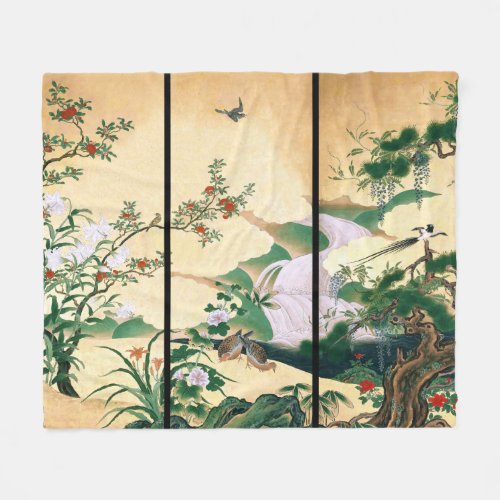 Asian Waterfall Wisteria Roses Bird Fleece Blanket