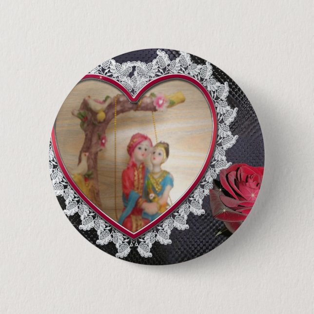 Asian Wedding Couple on Heart Swing Art Print/ Button (Front)