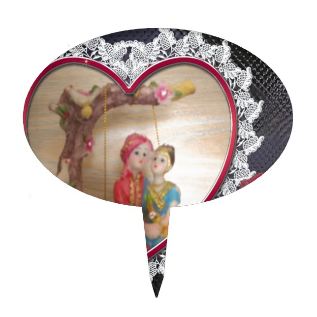 Asian Wedding Couple on Heart Swing Art Print/ Cake Topper (Front)