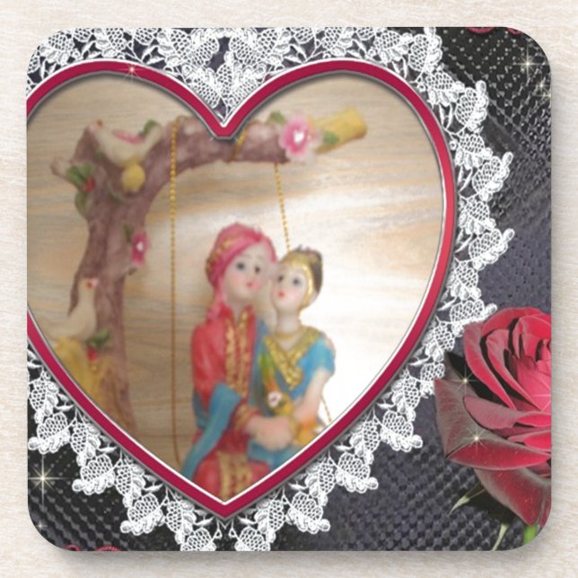 Asian Wedding Couple on Heart Swing Art Print/ Drink Coaster (Front)