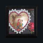 Asian Wedding Couple on Heart Swing Art Print/ Gift Box<br><div class="desc">South Asian Wedding Couple on Heart Swing Art Print/Graphic Celebrate love and tradition with our South Asian Wedding Couple on Heart Swing Art Print. This enchanting design features a just-married couple seated on a swing inside a heart, beautifully framed by a delicate white lace border. The striking black background highlights...</div>