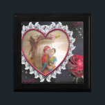Asian Wedding Couple on Heart Swing Art Print/ Gift Box<br><div class="desc">South Asian Wedding Couple on Heart Swing Art Print/Graphic Celebrate love and tradition with our South Asian Wedding Couple on Heart Swing Art Print. This enchanting design features a just-married couple seated on a swing inside a heart, beautifully framed by a delicate white lace border. The striking black background highlights...</div>