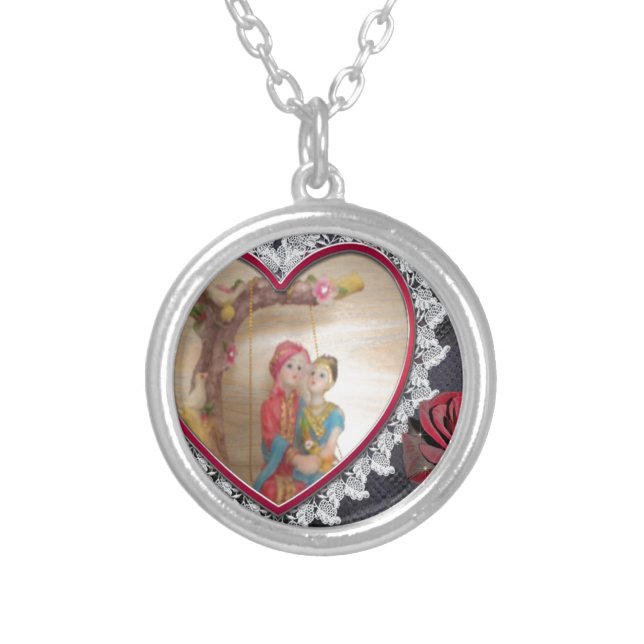 Asian Wedding Couple on Heart Swing Art Print/ Silver Plated Necklace (Front)