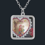 Asian Wedding Couple on Heart Swing Art Print/ Silver Plated Necklace<br><div class="desc">South Asian Wedding Couple on Heart Swing Art Print/Graphic Celebrate love and tradition with our South Asian Wedding Couple on Heart Swing Art Print. This enchanting design features a just-married couple seated on a swing inside a heart, beautifully framed by a delicate white lace border. The striking black background highlights...</div>