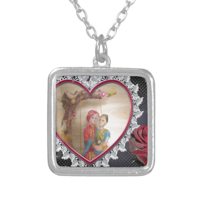 Asian Wedding Couple on Heart Swing Art Print/ Silver Plated Necklace (Front)