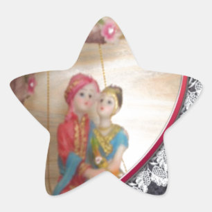 Asian Wedding Couple on Heart Swing Art Print/ Star Sticker