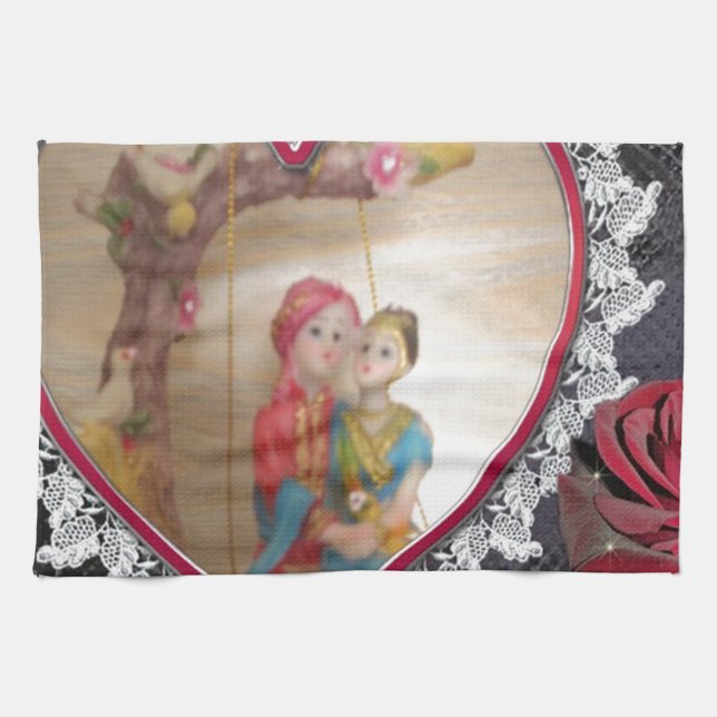 Asian Wedding Couple on Heart Swing Art Print/ Towel (Horizontal)