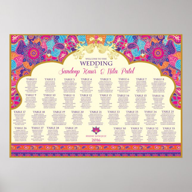 Asian - Wedding - Henna - Table Seating Plan Poster (Front)
