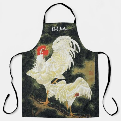 Asian White Rooster and Hen Apron