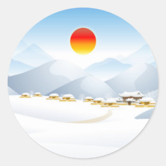 Asian Winter Sun Stickers