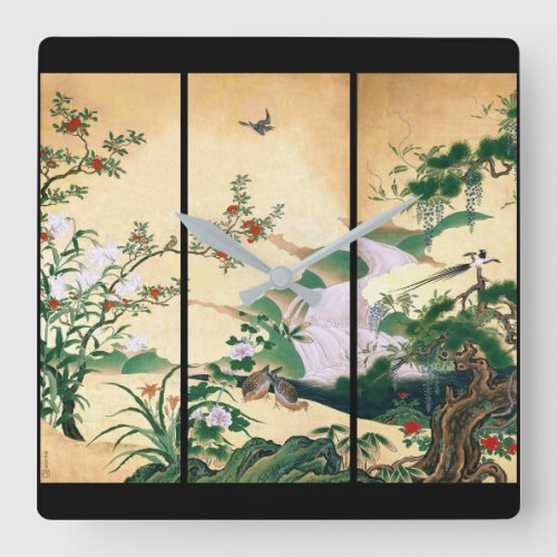 Asian Wisteria Flower Doves Waterfall Wall Clock