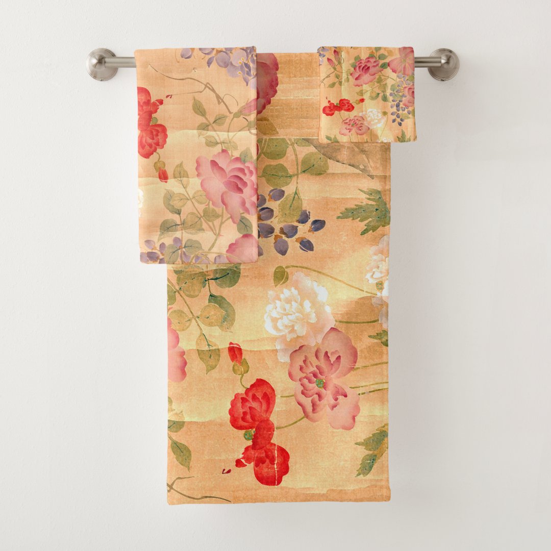 Asian Wisteria Roses Flowers Bath Towel Set Zazzle