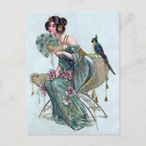 Asian Woman Lady Painting Vintage Art Postcard