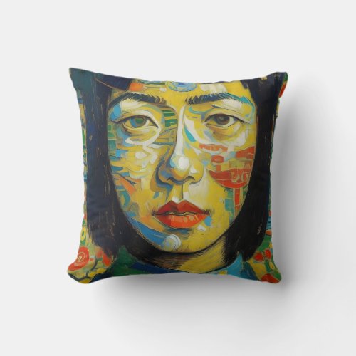 Asian Woman Portrait Painting Throw Pillow