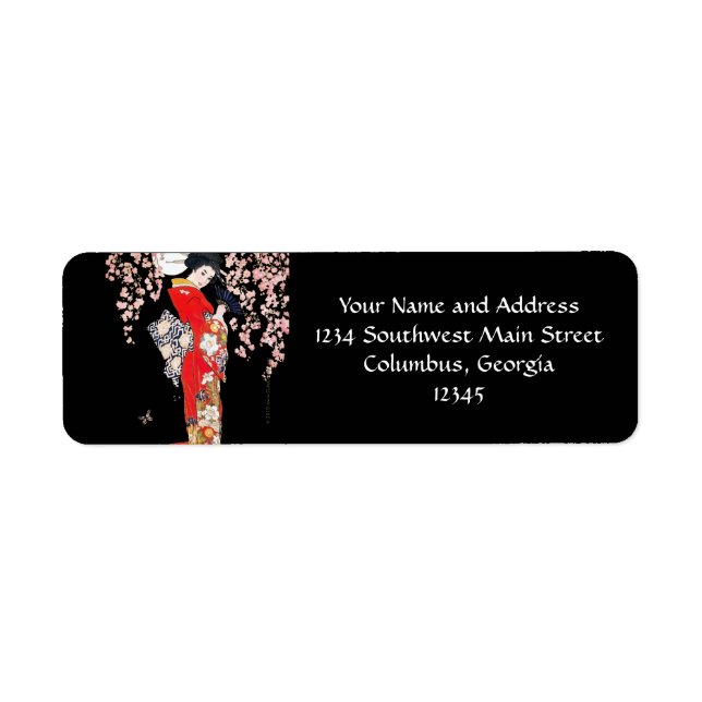 Asian Woman with Cherry Blossom Night Label (Front)