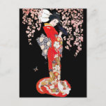 Asian Woman with Cherry Blossom Night Postcard