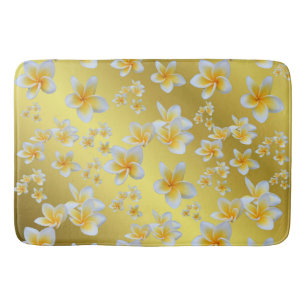 asian, yellow, white, bloom, bright, gold, floral bath mat