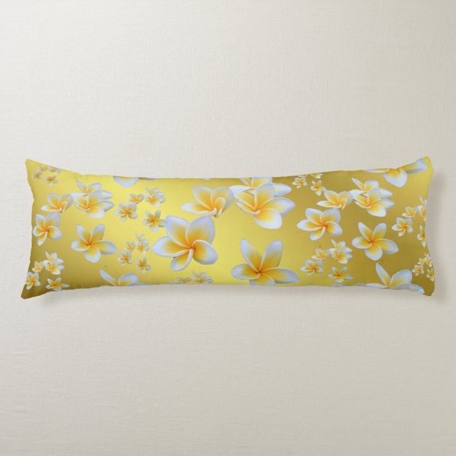 asian, yellow, white, bloom, bright, gold, floral body pillow (Front)