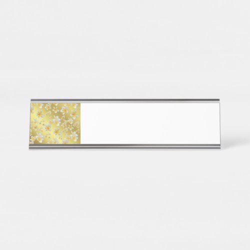 asian yellow white bloom bright gold floral desk name plate