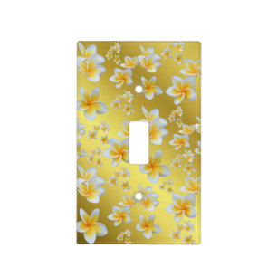 asian, yellow, white, bloom, bright, gold, floral light switch cover
