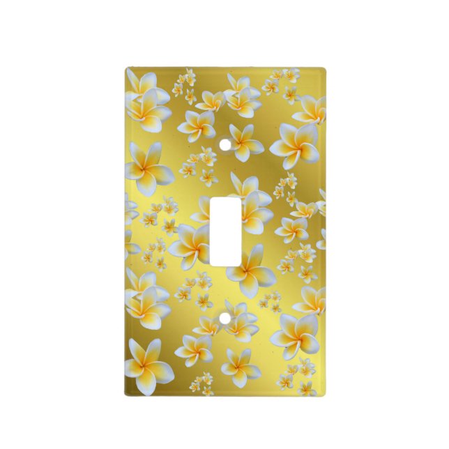 asian, yellow, white, bloom, bright, gold, floral light switch cover (Front)